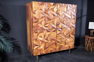 Invicta Interior Massives Highboard ALPINE 135cm Sheesham steenafwerking Metall mat goud - 43454