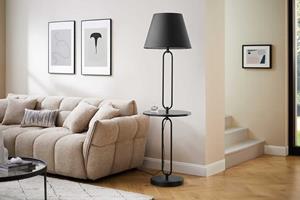 Invicta Interior Moderne vloerlamp bijzettafel SERVANT 175cm zwart metaal rond - 43759