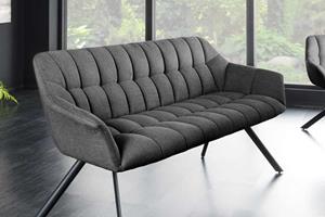 Invicta Interior Eetkamerbank PAPILLON 165cm antraciet platte stof met rugleuning zwart metalen frame - 44529