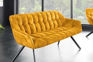 Invicta Interior Eetkamerbank PAPILLON 165cm mosterdgeel fluweel met rugleuning zwart metalen frame - 44527