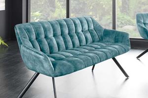 Invicta Interior Eetkamerbank PAPILLON 165cm petrol fluweel met rugleuning zwart metalen frame - 44528