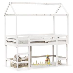 VidaXL Halfhoogslaper met ladder en bedhuis grenenhout wit 90x190 cm