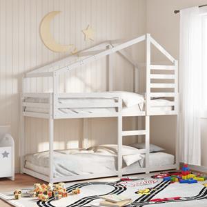 VidaXL Stapelbed met bedhuis massief grenenhout wit 80x200 cm