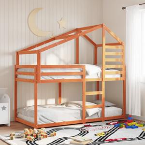 VidaXL Stapelbed met dak massief grenenhout wasbruin 75x190 cm