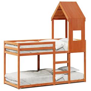 VidaXL Stapelbed met dak massief grenenhout wasbruin 90x190 cm