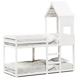 VidaXL Stapelbed met dak massief grenenhout wit 75x190 cm