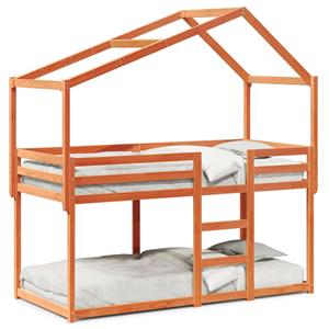 VidaXL Stapelbed met dak massief grenenhout wasbruin 90x190 cm