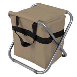 Sunnydays Camping/outdoor krukje met koeltas ineen - Inklapbaar - beige - 33 x 27 x 35 cm -