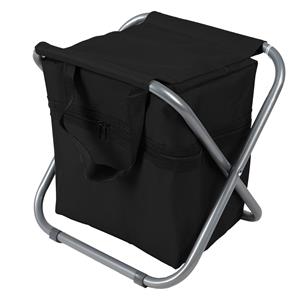 Sunnydays Camping/outdoor krukje met koeltas ineen - Inklapbaar - zwart - 33 x 27 x 35 cm -