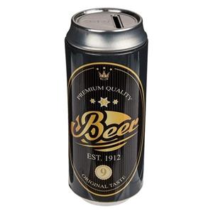 Out of the blue Spaarpot blikje Bier/Beer - metaal - zwart/goud - Drank thema - 16 cm -