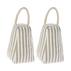 H&S Collection Deurstopper - 2x - beige - gestreept - 14 x 13 x 21 cm - polyester - deurstopper met strepen -