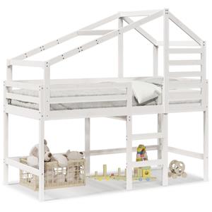 VidaXL Halfhoogslaper met ladder en bedhuis grenenhout wit 90x200 cm