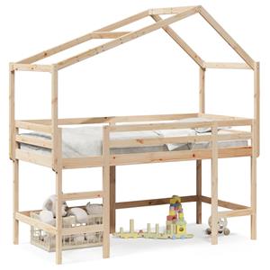 VidaXL Halfhoogslaper met ladder en bedhuis grenenhout 90x200 cm