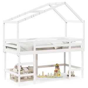 VidaXL Halfhoogslaper met ladder en bedhuis grenenhout wit 90x200 cm