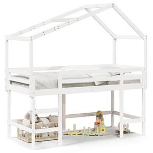 VidaXL Halfhoogslaper met ladder en bedhuis grenenhout wit 90x190 cm