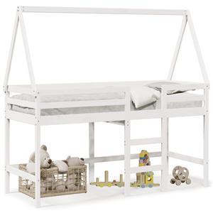 VidaXL Halfhoogslaper met ladder en bedhuis grenenhout wit 90x200 cm