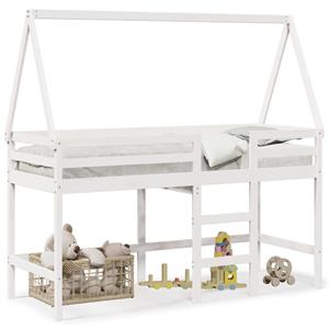 VidaXL Halfhoogslaper met ladder en bedhuis grenenhout wit 90x190 cm