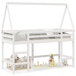 VidaXL Halfhoogslaper met ladder en bedhuis grenenhout wit 90x200 cm