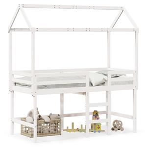 VidaXL Halfhoogslaper met ladder en bedhuis grenenhout wit 90x200 cm