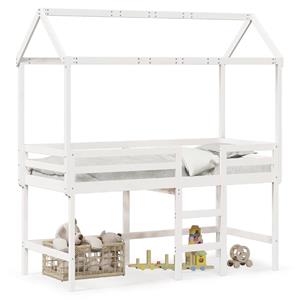 VidaXL Halfhoogslaper met ladder en bedhuis grenenhout wit 80x200 cm