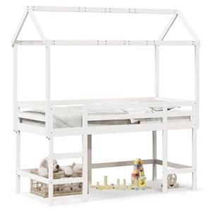 VidaXL Halfhoogslaper met ladder en bedhuis grenenhout wit 80x200 cm