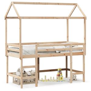 VidaXL Halfhoogslaper met ladder en bedhuis grenenhout 90x190 cm