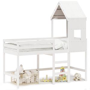 VidaXL Halfhoogslaper met ladder en bedhuis grenenhout wit 80x200 cm