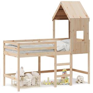 VidaXL Halfhoogslaper met ladder en bedhuis grenenhout 90x200 cm