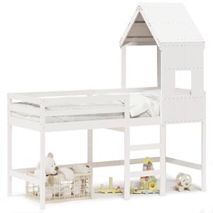 VidaXL Halfhoogslaper met ladder en bedhuis grenenhout wit 90x200 cm