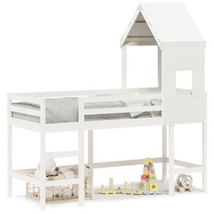 VidaXL Halfhoogslaper met ladder en bedhuis grenenhout wit 80x200 cm