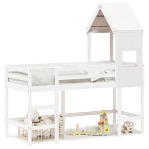 VidaXL Halfhoogslaper met ladder en bedhuis grenenhout wit 90x190 cm