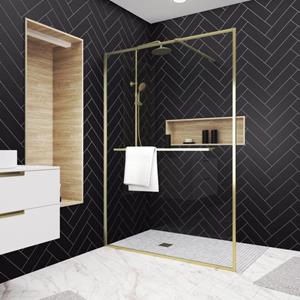 Aurlane  Inloopdouche Edge 140 X 200cm - Goud Profiel - 6 Mm Helder Glas