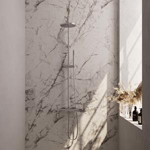 Brauer Regendoucheset Opbouw  Chrome Carving 20 cm Thermostatisch met Staaf Handdouche Geborsteld Chroom 