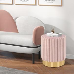 Costway Moderne Ronde Krukken in Fluweel Gevoerde Voetensteun met Decoratieve Verticale Tufting en Stevig Metalen Onderstel Kaptafel Kruk