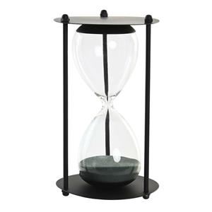 Merkloos Zandloper cilinder - decoratie of tijdsmeting - 1,5 minuten - zwart zand - D10,5 x H18,5 cm - glas -