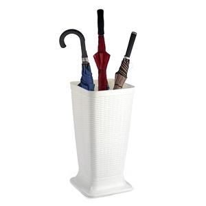 PlasticForte Paraplubak/parapluhouder - ivoor wit - rotan gevlochten kunststof - D26 x H52 cm - verhoogde voet -