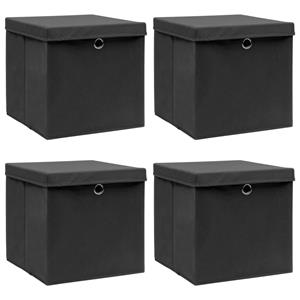 VidaXL Opbergboxen met deksel 4 st 32x32x32 cm stof zwart