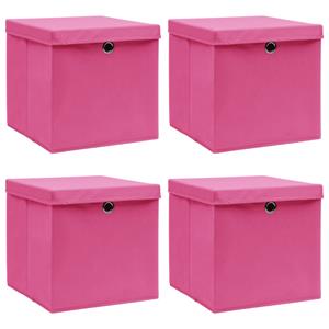 VidaXL Opbergboxen met deksel 4 st 32x32x32 cm stof roze