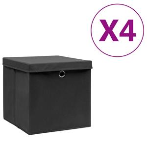 VidaXL Opbergboxen met deksel 4 st 28x28x28 cm zwart