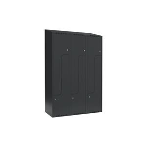 Garderobekast Fydor, Z-vormige vakken, grijs, b = 1200 mm, 3 compartimenten, schuine bovenkant, cilinderslot