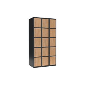 Lockerkast Fydor, 5 vakken, grijs / eikenhout, b = 900 mm, 3 compartimenten, platte bovenkant, cilinderslot