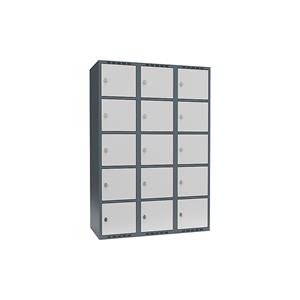 Lockerkast Fydor, 5 vakken, blauwgrijs / lichtgrijs, b = 1200 mm, 3 compartimenten, platte bovenkant, hangslot