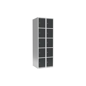 Lockerkast Fydor, 5 vakken, lichtgrijs / grijs, b = 600 mm, 2 compartimenten, platte bovenkant, cilinderslot