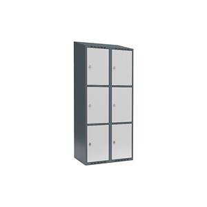 Lockerkast Fydor, 3 vakken, blauwgrijs / lichtgrijs, b = 800 mm, 2 compartimenten, schuine bovenkant, hangslot