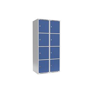 Lockerkast Fydor, 4 vakken, lichtgrijs / briljantblauw, b = 800 mm, 2 compartimenten, platte bovenkant, hangslot