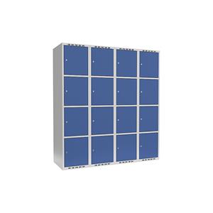 Lockerkast Fydor, 4 vakken, lichtgrijs / briljantblauw, b = 1200 mm, 4 compartimenten, platte bovenkant, cilinderslot