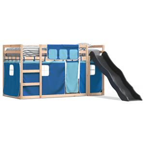 VidaXL Stapelbed met glijbaan en gordijnen blauw 90x190 cm