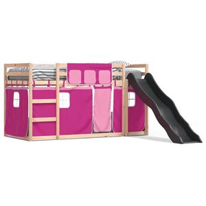 VidaXL Stapelbed met glijbaan en gordijnen roze 90x190 cm