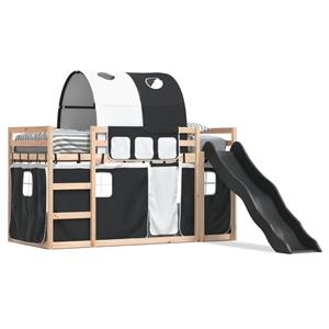 VidaXL Stapelbed met glijbaan en gordijnen wit en zwart 90x190 cm