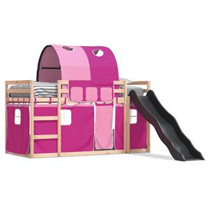 VidaXL Stapelbed met glijbaan en gordijnen roze 90x190 cm